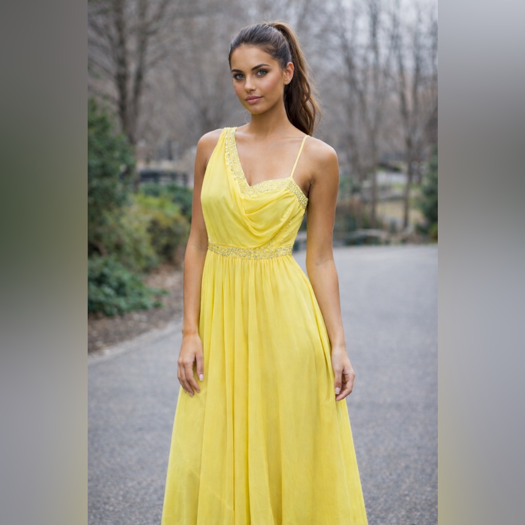 Nwt Bcbgmaxazria Yellow One-Shoulder Maxi Dress Size 6 Canary Yellow Beaded Wow